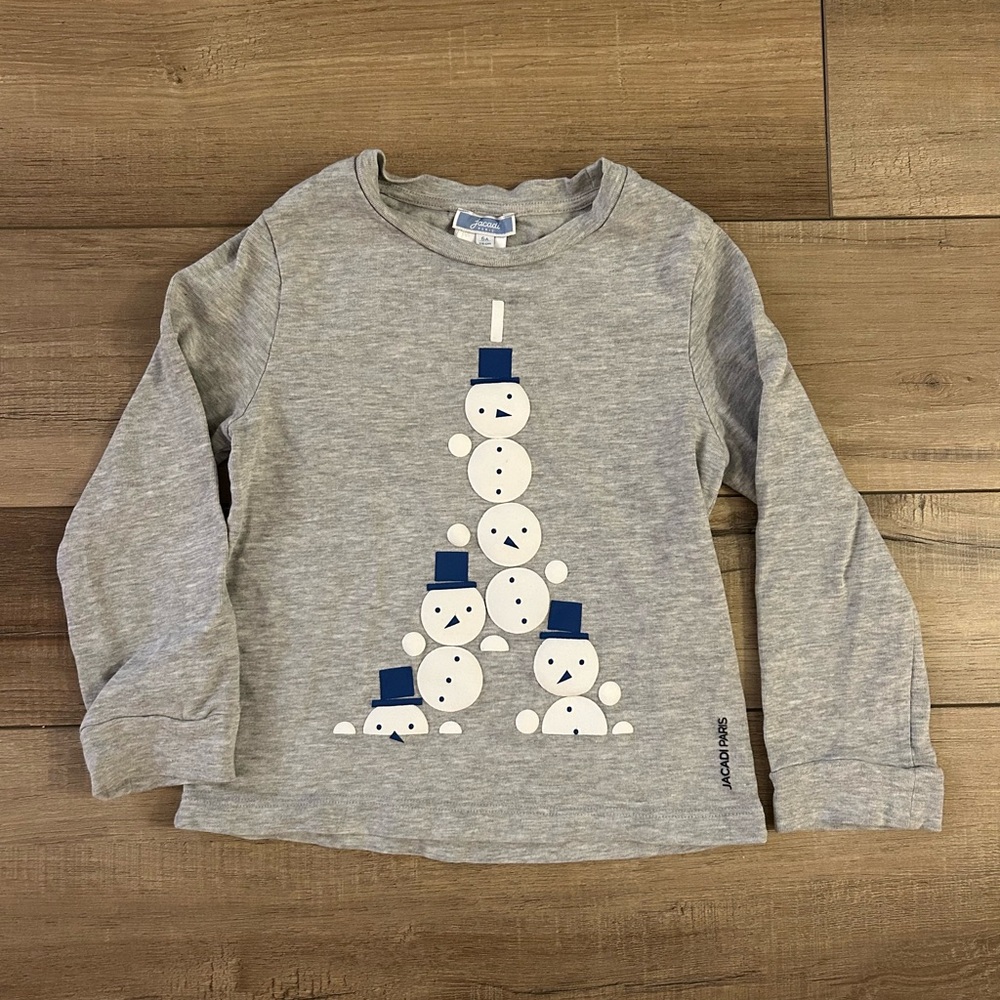 Jacadi Gray Long Sleeve Shirt with Snowman Design